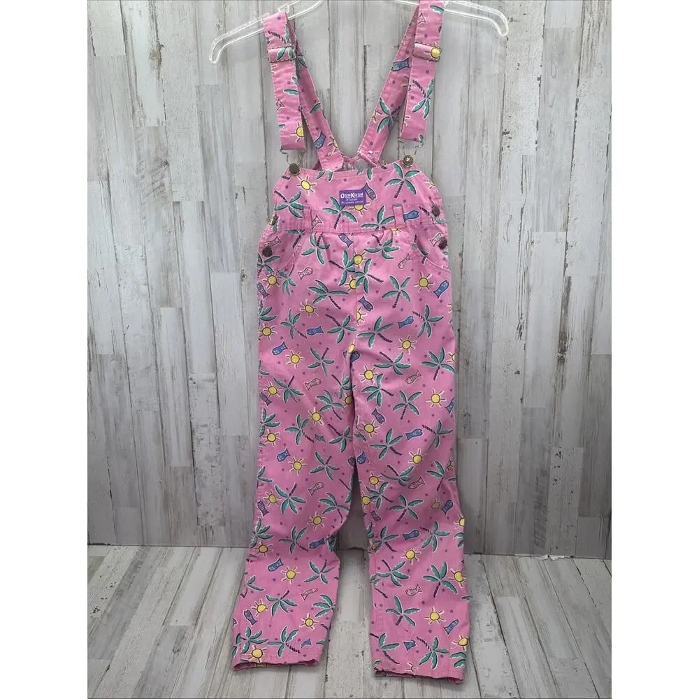 Rare 80’s Vintage Oshkosh B Gosh Pink Tropical Overalls Set Sz 12/14 Tapered Leg